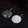 Kvinnor Smycken Runda Naturliga Påfågel Gröna Färger Abalone Shell Dangle Hook Örhängen Gem Stone 5 Pairs