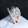 Fashion Rose Gold Rings For Women Double Thin Ring Set Engagement Ring Zirconia Wedding Rings Pair For Women Jewelry Gift A0244265Q