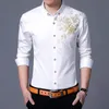 Golden Rose Flower Print Dress Shirt Men 2020 Mode Ny Slim Fit Långärmad Chemise Homme Casual Button Down Shirt Man Vit