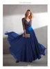 Blue Chic Mother Of The Bride Dresses V Neck Lace Appliqued Chiffon Skirts Floor Length Wedding Guest Dress Custom Made Prom Gowns