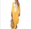 여름 여성 드레스 옷 Boho Long Maxi 드레스 긴 소매 V 넥 느슨한 숙녀 파티 여름 해변 Sundress 캐주얼 의류