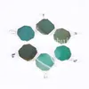 10Pcs 20-30mm Small Octagon Shape Silver Plated Edge Green Agate Pendant Charm Lucky Natural Brazillian Agate Slice Gemstone Jewelry Pendant