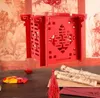 Latarnia Chiński Czerwony Drewniany Laser Cut Cukierki Ślubne Pudełko Dla Panny Młodej Prysznic Double Szczęście Wesele Pudełka