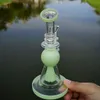 7 tums grön pyramid design Perc Percolator Bongs Mini Glas Bong Dab Oil Rig Showerhead Bongs med glasskål XL275