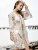 Nieuw Europa Dames Voorkomen Bask Vest Cardigan Bikini Smock Transparent Beach Coat Lady Lace Uitloper Tops Jassen Wit C4099