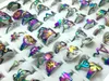 Wholesale 50PCS Rainbow Cut Mix Stainless Steel Rings Women girls Jewelry Gift acier bague edelstahlringe