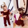 Overall Fashion Kid Baby Girls kläder flygande ärmar Ruffles Backless Velvet Overalls Romper Jumpsuit PlaySuit Bibpants Toddler Outfits S
