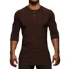 Herren Solid Three Quater T-Shirt Henley-Kragen Stilvolles Streetwear-T-Shirt Basic Fashion Swag T-Shirt Männliche Kleidung Tops T-Shirt Lose S-XL