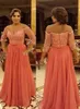 2018 Off Shoulder Lace Prom jurken lieverd booggordel plus maat 3/4 lange mouwen goedkoop een lijn chiffom saoedi -Arabische formele avondjurken