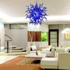 Art moderne Lustres bleus Lampe à suspension Lustres ronds-Plafond Source d'éclairage Lustre en verre soufflé à la main Lumière avec lumières LED