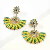 Wholesal fan dangle earrings for women luxury designer colorful bling diamond flower earring vintage bohemian bead flowers jewelry love gift
