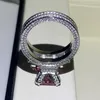 Rozmiar 5-10 Luksusowa biżuteria Oszałamiająca 925 Sterling Silver Big Pink Sapphire CZ Diamentowe Gemstones Wieczność Wieża Eiffla Women Wedding Band Ring