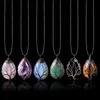 Handgemaakte 7 chakra regenboog natuursteen boom van het leven hanger ketting vrouwen mannen opaal kristal lange ketting statement sieraden cadeau