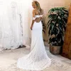 Seksowne Czeski Koronki Syrenki Suknie Ślubne Z Krótkim Rękawem Off Ramię Podłoga High Side Split Country Boho Suknia ślubna Bridal Suknie Szata