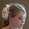 Hochzeit-Vogelkäfig-Schleier, Champagner, Elfenbein, weiße Blumen, Feder-Vogelkäfig-Schleier, Brauthut, Haarteile, Braut-Accessoires