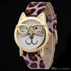 Montre à quartz mignon lunettes chat dames montres femmes cadeau marque de mode femmes robe montres en cuir