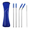 Portable Stainless Steel Straws Drinking Straws with Travel Neoprene Storage Bag 6pcs/set 215 * 6 mm Stainless Steel Straws Set