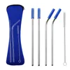 Reusable Stainless Steel Straw Set Straight Bent Straw Cleaning Brush 6pcs / Set Juice Straw with Travel Neoprene Storage Bag