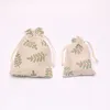 Green Leaves Design Cotton Bag Drawstring Gift Bag Muslin Bracelet Jewelry Packaging Bags Pouches Fast Shipping NO422