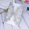 Silver Snowflake Laser Cut Wedding Inbjudningar med Ribbon Glittery inbjudningskort för Bridal Brunch Quinceanera Födelsedagsfest 2176911