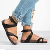 Kvinnors sandaler skor 2019 Summer Toe Tjock Flat Solid Pu Casual Girl Beach kvinnliga floppar damer Skodon kvinnor svartbrun 35-43