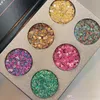 Nieuwe schoonheid glazen 6 kleur diamant glitter oogschaduw waterdicht natuurlijk geperst glitters regenboog oogschaduw palet make-up cosmetica