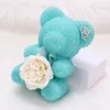 Decoratieve bloemenkransen Crystal Diamond Rose Bear met Emuled Soap Flower and Crown Verjaardag Bruiloft Valentijnsdag Gift