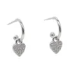 high quality fine 925 sterling silver circle hoop with micro pave cz heart charm dangle earring2479