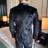 럭셔리 디자인 자수 남자의 결혼식 턱시도 목도리 라펠 신랑 댄스 파티 원 버튼 정장 재킷 (자켓 + 조끼 + 바지)를 들어 정장을 착용