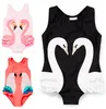 Baby badpak zwaan print een stuk badmode meisjes flamingo ruche bikini zomer prinses strandkleding cap set kids badpak sets CLS816