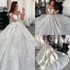 2020 Luxus Prinzessin Brautkleider Langarm A-Linie Spitze 3D Blumenapplikationen Perlen Brautkleider Sweep Zug Plus Size Hochzeitskleid