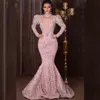 Pakistan Koronki Syrenki Suknie Wieczorowe Wysokiej Iluzji Długie Rękawy Prom Dress Z Sash Afryki Dubai Kobiety Formalne Dresses Wear Wear