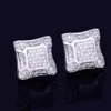 Ny Gold Star Hip Hop -smycken 11mm Square Crackle Stud Earring för män Kvinnor Ice Out CZ Stone Rock Street tre färger