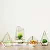 Prachtige diamantvormige glazen terrarium pot moderne geometrische koperen sappige plantenbak miniatuur kas creatief metalen draad bloem vaas