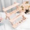 [DDisplay]Floor Ladder Jewelry Display Four layers Ring Jewelry Stand DIY Earring Standing Organizer Natural Wooden Necklace Storage Rack