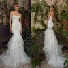 Matan Shaked Sexy Mermaid Bröllopsklänningar Sweetheart Lace Appliques Ruffle Backless Bridal Gowns Plus Size Beach Robe de Mariée
