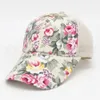 Floral Print Ponytail Baseball Cap Fashion Canvas Flower Mesh Sun Hat Outdoor Summer Women Travel Camping Sunscreen Hat 20pcs TTA908