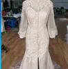 Arabic Moroccan Mermaid Evening Dresses Long Sleeve High Neck Lace Bottons Split Prom Gowns Dubai Caftan Plus Size Formal Dress Abendkleider