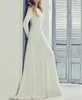 Nuovo abito da sposa lungo modesto a trapezio in crêpe elasticizzato 2020 con maniche lunghe gioiello coperto sul retro strascico corto da donna informale modesto Brid268n