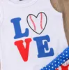 Baby Baseball Odzież Zestawy Dzieci Bez Rękawów Love List Drukuj Monogrammed Szorty Spodnie Koszula Spodnie Dla Dzień Niepodległości 3 pc / Set By0991