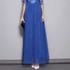 Women's Slash Neckline 3/4 Sleeves Embroidery Lace Patchwork Party Prom Elegant Long Designer Runway Dresses