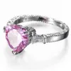 Luckyshien 6 sztuk / partia Classic Serce w kształcie serca Pink Cyrkon Gemstone Pierścień 925 Sterling Posrebrzany Dla Kobiet Obrączka Biżuteria