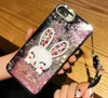 Bling Glitter Dynamic Quicks و Cases for iPhone 14 13 12 11 XS Max XR X Cute Diamond Arbbit Phone With With Lanyard