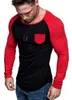 Herren-T-Shirts, 5 Farben, Herren-T-Shirts, europäischer und amerikanischer Stil, langärmelig, dreidimensional gestreift, farblich passende Taschen, schmale Passform, Cas