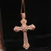 Rulalei helt ny vintage mode smycken 925 Sterling Silverrose Gold Fill White Sapphire CZ Diamond Cross Pendant Kvinnor Halsband Present