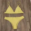 2019 neuer einfarbiger Bikini, sexy Damen-Badeanzug mit Brustpolster, mehrfarbig, Übergröße