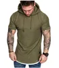 2019 Men Round Neck Solid Color Hooded Short-Sleeved T-Shirt Striped Pleated Raglan Sleeves European And American Men Clothing