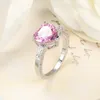 LuckyShien 6 Pcs/Lot Classic Heart-shaped Pink Zircon Gemstone Ring 925 Sterling Silver Plated For Women Wedding Ring Jewelry