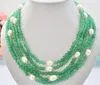 LIVRAISON GRATUITE + 5 rangées de jade vert rond de 6 mm 1 collier de perles d'eau douce blanches de riz