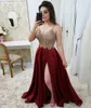 Sexy Elegant Spaghetti Straps Prom Dresses Lace Applique Beaded Top Split Chiffon Long Formal Party Evening Birthday Celebrity Gowns Custom Robe De Mariee